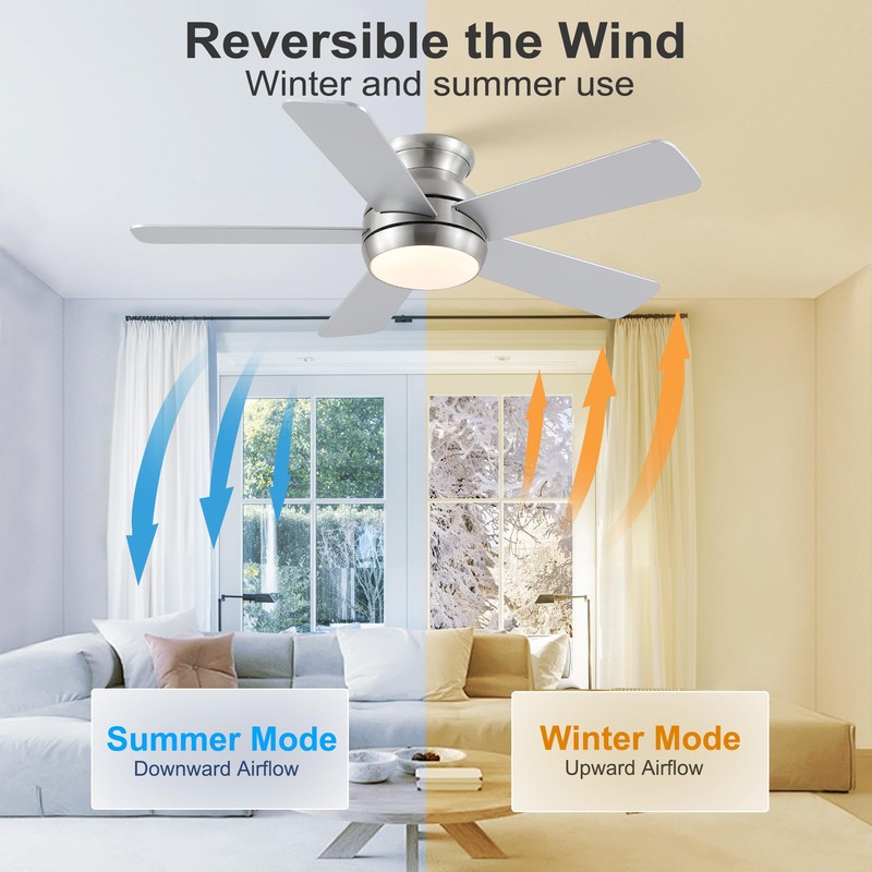 POCHFAN 42 Inch Brushed Nickel Ceiling Fans with Lights and