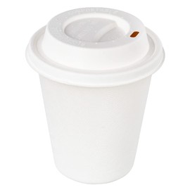 Restaurantware LIDS ONLY: Restpresso Lids For 8- 12- 16- And 20-Ounce Coffee Cups 500 Vented Disposable Cup Lids - Cups Sold Separately Elevated Spout White Bagasse Hot Cup Lids Microwavable