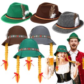 Jeere 6 Pcs Oktoberfest Hat Set Include 3 Oktoberfest Hat with Braids 3 German Cap for Women Man Festival Outfit (Multicolor)