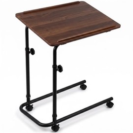 Eazy Overbed Table with Wheels, Adjustable height Bed Table for Laptop, Meals, and Elderly Care, Tilting Top with Raised Edges, Lockable Rolling Bed & Chair Table