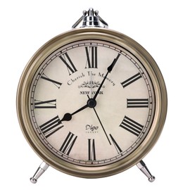 Maxspace Vintage Table Clock on Stand, Super Silent Non Ticking Silvery Small Analog Alarm Clock,Battery Operated, Decorative Clock for Bedside/Desk/Shelf (Roma)