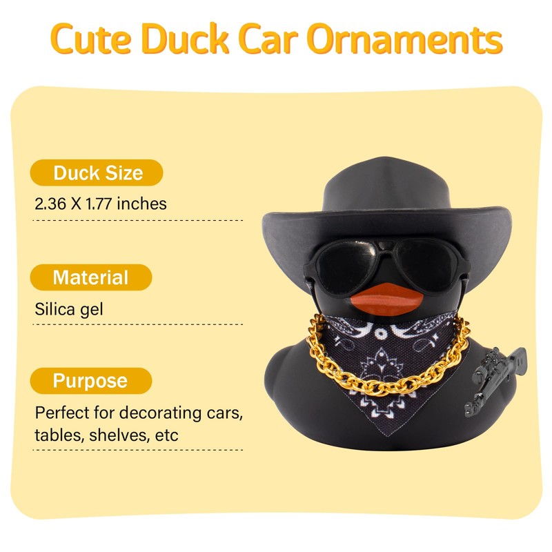 wonuu Black Rubber Duck Car Ornaments Dashboard Decorations for Car