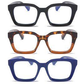 DXYXYO Blue Light Blocking Reading Glasses Women 3 Pack Oversized Rectangle Computer Readers Retro Fashion Oprah Style Square +3.5