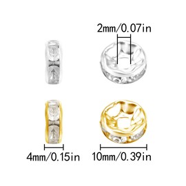 WELANE Rondelle Beads, 200 PCS Gold and Silver Crystal Round Spacer Beads for Bracelet Necklace Earrings Jewelry Making Supplies (8mm)
