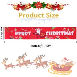 BANDQ Large Merry Christmas Banner,Xmas Sign with Snowman Xmas Tree Pattern for Christmas Party, Outdoor Indoor Decoration (1.65x9.85 Feet) Red