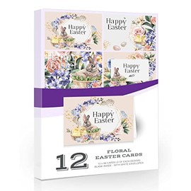 Olivia Samuel 12 x Floral Easter Greeting Cards with Envelopes from Spring Chicks and Bunny Folding Easter Designs. Blank Inside for your own special greeting.