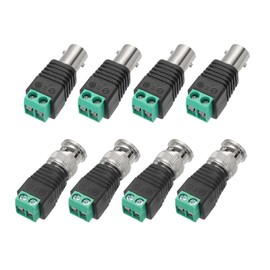 PATIKIL BNC Male Balun Connector, 4 Pairs Coaxial Cat5 to BNC Male Connector BNC to 2 Screw Camera Terminal Male Adapter for CCTV Surveillance, Camera System, Black/Green