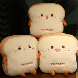 OUKEYI 15.7/40cm Toast Bread Plush Pillow, Bread Stuffed Pillow,Food Pillow with Pocket Plush Pillow Warm Hand Pillow (Grievance), Brown