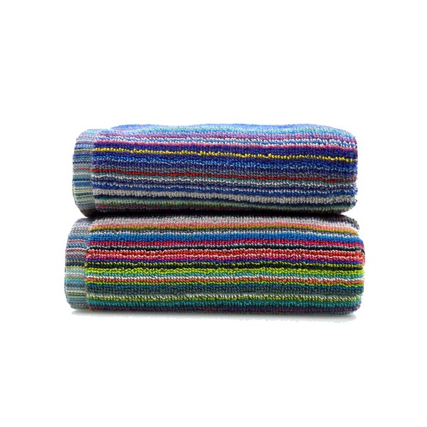 Odyssey Stylish & Attractive 100% Cotton Colourful Remnant Stripe Absorbent and Quick Dry 2 Hand Towels or for Use in Garage, Garden, Car Cleaning Set 50 x 85cm (2 x Hand Towels)