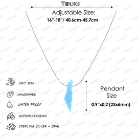 Tooliks - Opal Israel Map Necklace – Sterling Silver Blue Opal – Minimalist Judaica Jewelry Gift for Women & Men (Sky Blue, Sterling Silver)