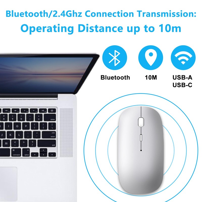 QYFP 2.4GHz USB C Wireless Mouse for Laptop - Silver