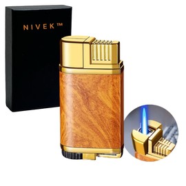 NIVEK Gold Lighter with Butterfly Wing Igniter Wood Grain Wrap Jet Torch Lighter with Hang Hole and Dial Adjustable Flame (Red Wood Grain)