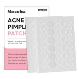 adam & eesa® Acne Patches – (Pack of 108) Dots for Hydrocolloid Spot Treatment - Face & Body Vegan Cruelty Free Skin Care Stickers, Fast-Acting Pimple Patches, Instant Blackhead Removal (8mm & 12mm)