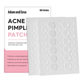 adam & eesa® Acne Patches – (Pack of 108) Dots for Hydrocolloid Spot Treatment - Face & Body Vegan Cruelty Free Skin Care Stickers, Fast-Acting Pimple Patches, Instant Blackhead Removal (8mm & 12mm)