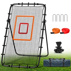 Volleyball Rebounder Net 7x4 Ft with Portable Travel Bag, 5-Angle Adjustable Rebounder Equipment for Practicing Digging, Setting, Spiking, Bounce Back Rebounder Net with 2 Target Stripes & 4 Sand Bags