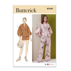 Butterick B7045Y5 Misses' Petite Button-Front Top, Shorts and Pants Sewing Pattern Packet, Design Code B7045, Sizes 18-20-22-24-26