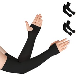beister Arm Cover, UV Gloves, Cooling Arm Guard, Breathable, Unisex, Sun Protection, Arm Cover, Sports, Cycling, Tattoo Cover, UV Protection, Quick Drying, Cool Touch, 2 leg thumb holes (black x 2)