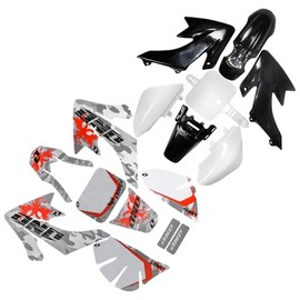 ICONSPORTSS CRF50 Body Fender Kit for Compatible with XR50 XR 50 CRF 50 SDG SSR Coolster 110cc 125cc Pit Dirt Trail Bike with Graphics Sticker Decal Kit (Black+White)