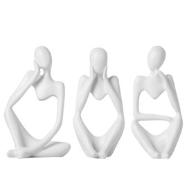 Home Decor Thinker Statue Ornaments Gold Decor Abstract Art Sculpture, Golden Resin Collectible Figurines For Home Living Room Bathroom Decorative Home Accessories (A-White 3 Set)