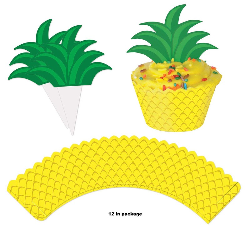 Beistle 36 Piece Pineapple Cupcake Wrappers, 8", Yellow/Green