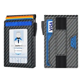 idudu Wallet for Men, Slim Minimalist Mens Wallet 9-12 Cards Holder, RFID Blocking Smart Pop Up Card Wallet with Expandable Backplate, Metal Aluminum Credit Card Holder Bifold Wallet, Carbon Fiber