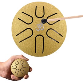 Steel Drum Mini 3 Inch (6 Tones) Including Beater - Handpan for Children, Musical Instrument for Early Childhood Education & Sound Therapy - Gold