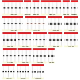 22Values Diodes Kit 1N4001 1N4002 1N4003 1N4004 1N4005 1N4006 1N4007 1N4148 1N5404 1N5406 1N5408 RL207 UF4007 FR107 FR207 1N5817 1N5819 1N5822 15SQ045 10A10 SR560 Rectifier Schottky Diode Assortment