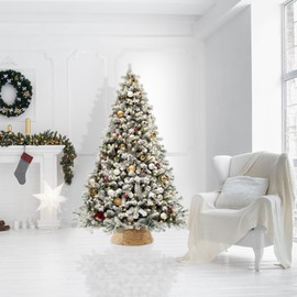 Casafield 24-Inch Christmas Tree Collar, Woven Water Hyacinth Tree Base Cover with Cord Cut Out, Natural