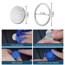 Mandark Car Engine Start Stop Push Botton Cover, Alumninum Vehicle Key Ignition Switch Knob Protector with Metal Ring Decal, Auto Decor Accessories Compatiable with A4 LA5 A6 LA7 Q5 Q7（Silver）