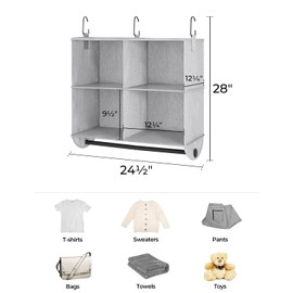 StorageWorks Hanging Closet Organizer with Garment Rod, 4-Section Clothes Storage for Closet, 12 ¼" D x 24 ½" W x 28" H, Mixing of Gray and White