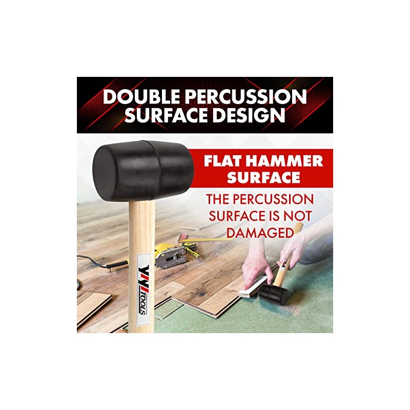 YIYITOOLS YY-2-005 Rubber Mallet Hammer With Wood Handle–8-oz, black
