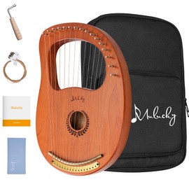 Lyre Harp Mulucky 16 Metal Steel String Bone Saddle Mahogany Lyre Instrument with Tuning Wrench and Black Gig Bag - MLH1601