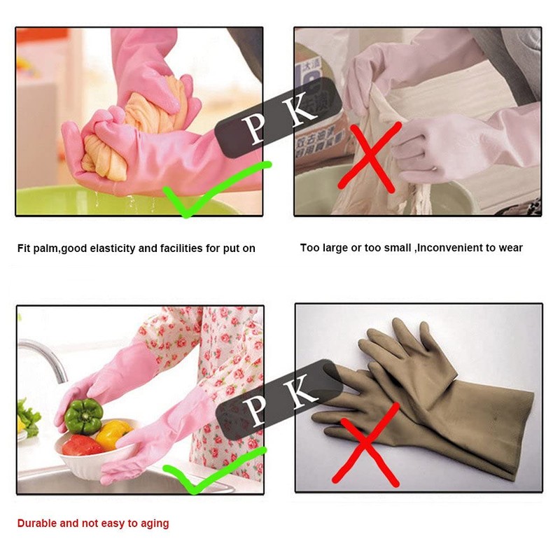 KINGFINGER Rubber Latex Cleaning Gloves, Dishwashing Gloves, Long Cuff and