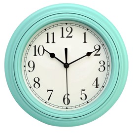 Topkey Silent Wall Clock Kitchen 9 Inch Retro Non-Ticking Decorative Bedroom Office Wall Clock -Teal