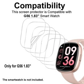 smaate Screen Protector Compatible with 1.83” G56 Banlvs Sanorum Smart Watch, Soft TPU, 6-pack, Full Coverage, Bubble Self-healing