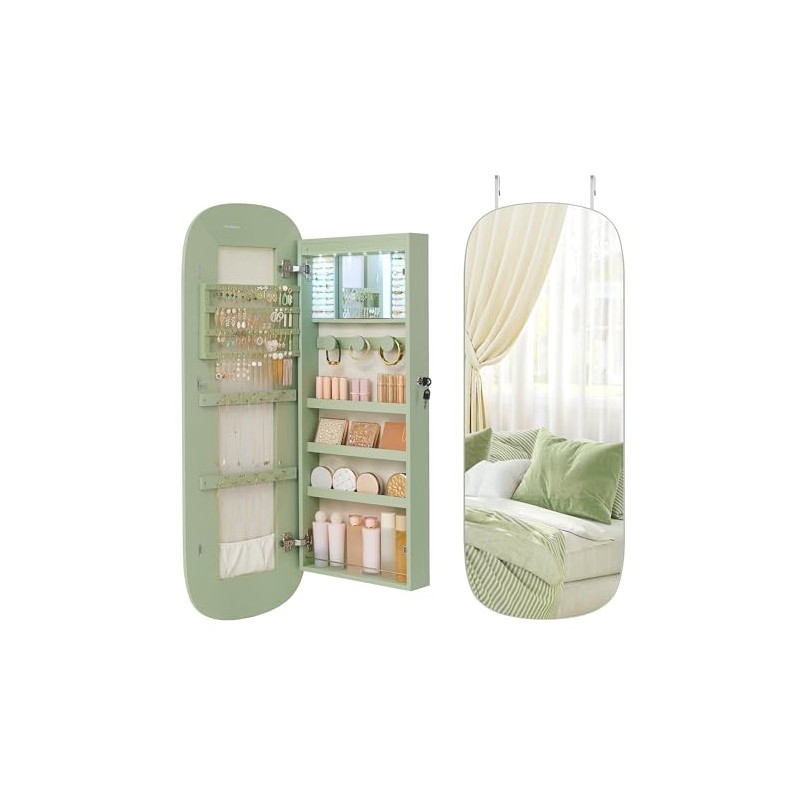 SONGMICS Espejo Joyero de Pared con Luz LED, 10 x