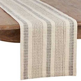 Fennco Styles Alexandra Collection Cottage Striped Cord Woven 100% Cotton 16 x 108 Inch Table Runner – Ivory Table Runner for Banquets, Family Gathering, Special Events and Home Décor