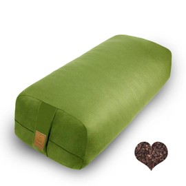 FelizMax Organic Buckwheat Bolster (24X10.5X5.5 in) Yoga Bolster Supportive Yoga Cushion for Restorative Yoga Accessories Rectangular Meditation Pillow 100% Cotton Cover Yoga Pillow (Green)