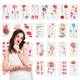 30 Sheets Flower Temporary Tattoos for Adults, Waterproof Realistic Temporary Tattoos Watercolor Long Lasting Flowers Fake Tattoo Stickers for Adult Women Girls Beauty Decoration
