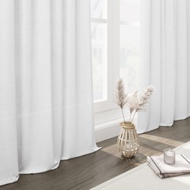 Solid White Curtains 96 Inches Long 2 Panels Back Tab Sheer Linen Curtains Modern Farmhouse Coastal Decor Off White Cotton Textured Curtains 96 inch Length for Patio Sliding Door Office Bedroom
