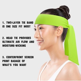 ONUPGO Head Ties Headband for Men Women, Adjustable Sports Sweatband Ninja Headband Karate Tie Back, Sweat Wicking Workout Head Band for Sports, Running, Tennis, Yoga, Soccer (Neon Yellow)