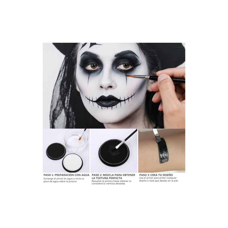Erinde Pintura Profesional Para Rostro y Cuerpo, #Negro + Blanco