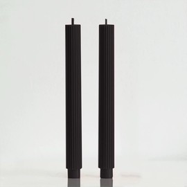 PAMELIFE 2 Pack | 10" Premium Unscented Ribbed Wick Taper Candles, Tall Ribbon Wax Dinner Unscented Modern Home Décor Soy Wax Handmade 12 Hours candlesticks (Black)