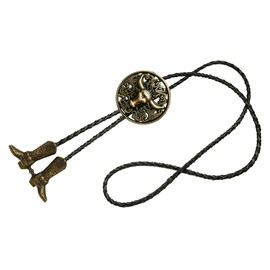 Moranse Bolo Tie with Western Cowboy Hat Saddle And Knight Boots Style Genuine and Cowhide Rope (Copper Cowboy Bull Head)