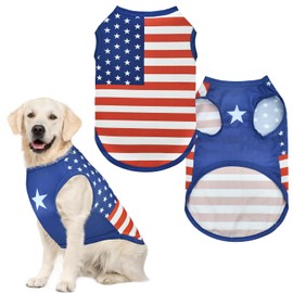 LyssKMK 4th of July Dog Costume Patriotic Dog Sleeveless Shirt Dog American Flag Summer Tank Top Mesh Breathable Independence Day Outfits for Large Dog 2XL, Blue White Red