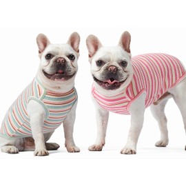 Knuffelen Dog Shirts Vest Cotton Striped T-Shirt, Sleeveless Stretchy Pet Clothes for Small Dogs, 2-Pack Soft Breathable Puppy Tank Top Cat Tee (XX-Large, Pink,Rose)