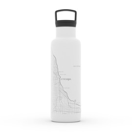Well Told Engraved Chicago Illinois Map Insulated Water Bottle, Etched Stainless Steel Bottle (21 oz, White) City Map Insulated Bottle, Custom Insulated Water Bottle, Outdoor Drinkware