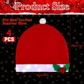 Tallew 4 Pieces LED Santa Claus Hat Car Seat Headrest Covers Colorful Light Christmas Car Decoration Soft Car Seat Head Rest Cover Protector Interior Accessories Suitable for Most Car Headrests