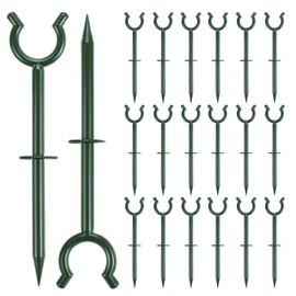 QWORK 3/4" Garden Hose Holder Brackets - 20 Pcs Plastic Outdoor Hose Guide Stakes Support Spike Tool