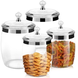 Wagrvuy 3.1 Gallon Plastic Cookie Jars with Lid Set of 4, 128/128/74/74OZ Clear Candy Airtight Sealed Kitchen Pantry Food Large Storage Containers & Canisters for Coffee Cereal Pasta Flour Rice Snack